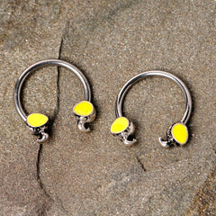 14G 1/2 Yellow End Elephant Horseshoe Nipple Ring Set