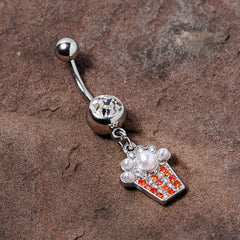 Clear Red Gem White Orb Movie Night Popcorn Dangle Belly Ring