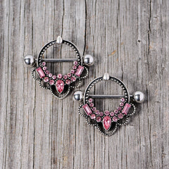 14G 5/8 Pink Gem Filigree Nipple Shield Set
