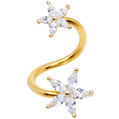 14G Clear Gem Gold Tone Star Flower Spiral Twister Belly Ring