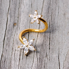 14G Clear Gem Gold Tone Star Flower Spiral Twister Belly Ring