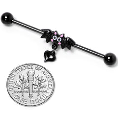 14G Clear Gem Heart Bat Halloween Dangle Industrial Barbell 38mm