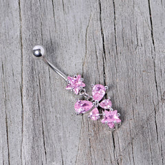 Pink Gem Star Bow Dangle Belly Ring