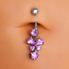 Pink Gem Star Bow Dangle Belly Ring
