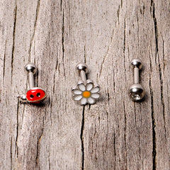 16G 1/4 Clear Gem Ladybug Cartilage Tragus Curation Set of 3
