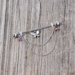 14G Aurora Gem Butterfly Chain Dangle Project Bar 38mm