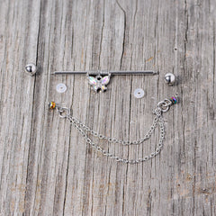 14G Aurora Gem Butterfly Chain Dangle Project Bar 38mm