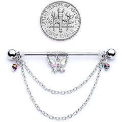 14G Aurora Gem Butterfly Chain Dangle Project Bar 38mm