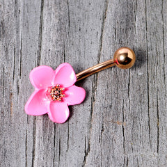 Rose Gold Tone Spring Blossom Pretty Pink Flower Belly Ring