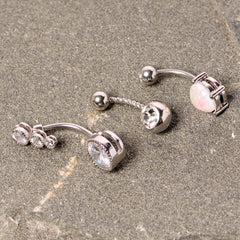 Clear Gem White Faux Opal Twisted Belly Ring Set of 3