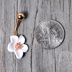 Rose Gold Tone Spring Blossom Pretty White Flower Belly Ring