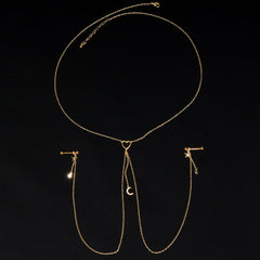 14G 5/8 Clear Gem Gold Tone Heart Star Nipple Chain Necklace