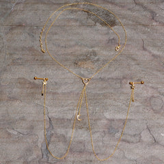 14G 5/8 Clear Gem Gold Tone Heart Star Nipple Chain Necklace