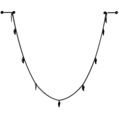 14G 5/8 Black Gem Black Autumn Leaves Dangle Nipple Chain