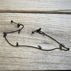 14G 5/8 Black Gem Black Autumn Leaves Dangle Nipple Chain