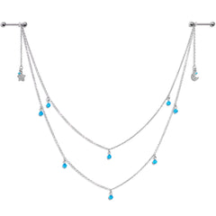 14G 5/8 Blue Gem Moon Star Double Dangle Nipple Chain