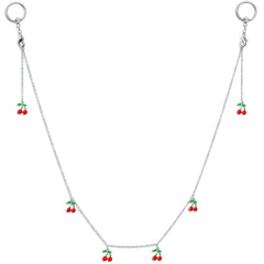 14G 9/16 Clear Gem Red Cherry Captive Ring Dangle Nipple Chain