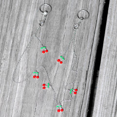 14G 9/16 Clear Gem Red Cherry Captive Ring Dangle Nipple Chain