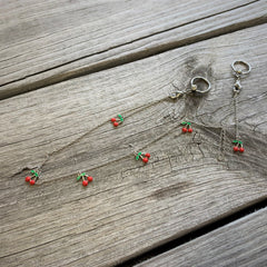 14G 9/16 Clear Gem Red Cherry Captive Ring Dangle Nipple Chain