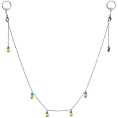 14G 9/16 Clear Gem Pineapple BCR Captive Ring Dangle Nipple Chain