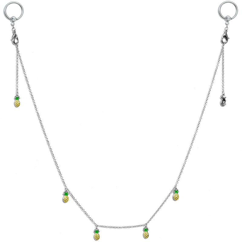 14G 9/16 Clear Gem Pineapple BCR Captive Ring Dangle Nipple Chain