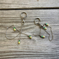 14G 9/16 Clear Gem Pineapple BCR Captive Ring Dangle Nipple Chain