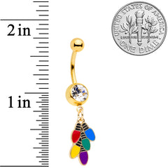 Clear Gem Gold Tone Christmas Lights Holiday Dangle Belly Ring