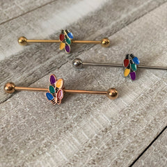 14G Rose Gold Tone Christmas Lights Industrial Barbell 38mm