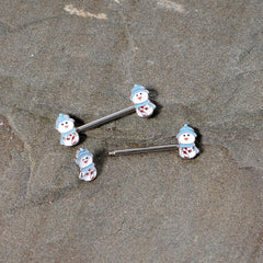 14G 5/8 Snowman Winter Holiday Christmas Barbell Nipple Ring Set