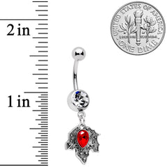 Clear Red Gem Holiday Holly Leaf Christmas Dangle Belly Ring