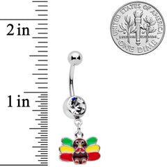 Clear Gem Red Green Rasta Thanksgiving Turkey Dangle Belly Ring