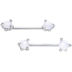 14G 5/8 White Faux Opal Dragon Claw Barbell Nipple Ring Set
