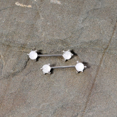 14G 5/8 White Faux Opal Dragon Claw Barbell Nipple Ring Set