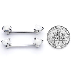 14G 5/8 White Faux Opal Dragon Claw Barbell Nipple Ring Set