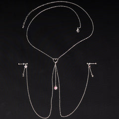 14G 5/8 Pink Gem Sun Heart Star Nipple Chain Necklace