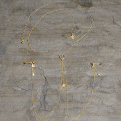 14G 5/8 Clear Gem Gold Tone Sun Heart Star Nipple Chain Necklace