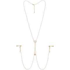 14G 5/8 Clear Gem Gold Tone Sun Heart Star Nipple Chain Necklace