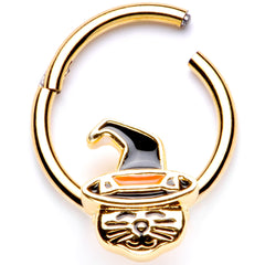 16G 3/8 Gold Tone Witch Hat Cat Halloween Hinged Segment Ring