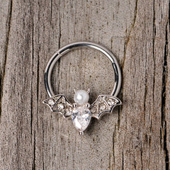 16G 3/8 Clear Gem Vampire Bat Halloween Hinged Segment Ring