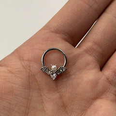 16G 3/8 Clear Gem Vampire Bat Halloween Hinged Segment Ring