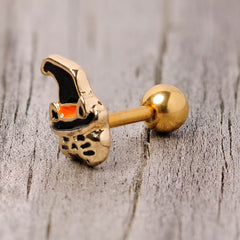 16G 1/4 Black Gold Tone Witch Hat Cat Halloween Cartilage Tragus