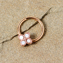 16G 3/8 White Faux Opal Rose Gold Tone Regal Hinged Segment Ring