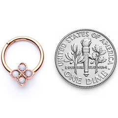 16G 3/8 White Faux Opal Rose Gold Tone Regal Hinged Segment Ring