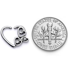 16G 3/8 Clear CZ Gem Valentines Day Left Heart Closure Ring