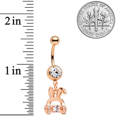Clear Gem Rose Gold Tone Bunny Ear Headphones Dangle Belly Ring