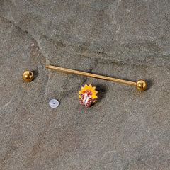 14G Gold Tone Red Yellow Butterfly Flower Industrial Barbell 38mm