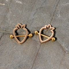 14G 3/4 Gold Tone Hollow Strawberry Nipple Shield Set