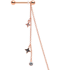 14G 9/16 Black Gem Rose Gold Tone Moon Dangle Nipple Chain
