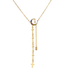 14G 9/16 Blue Pink Gem Gold Tone Moon Cross Dangle Nipple Chain