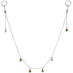 14G 9/16 Clear Gem Watermelon Captive Ring Dangle Nipple Chain